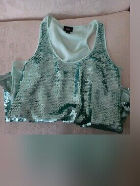 Sequin Scoop Neck Women’s Tank Top - Mint Green